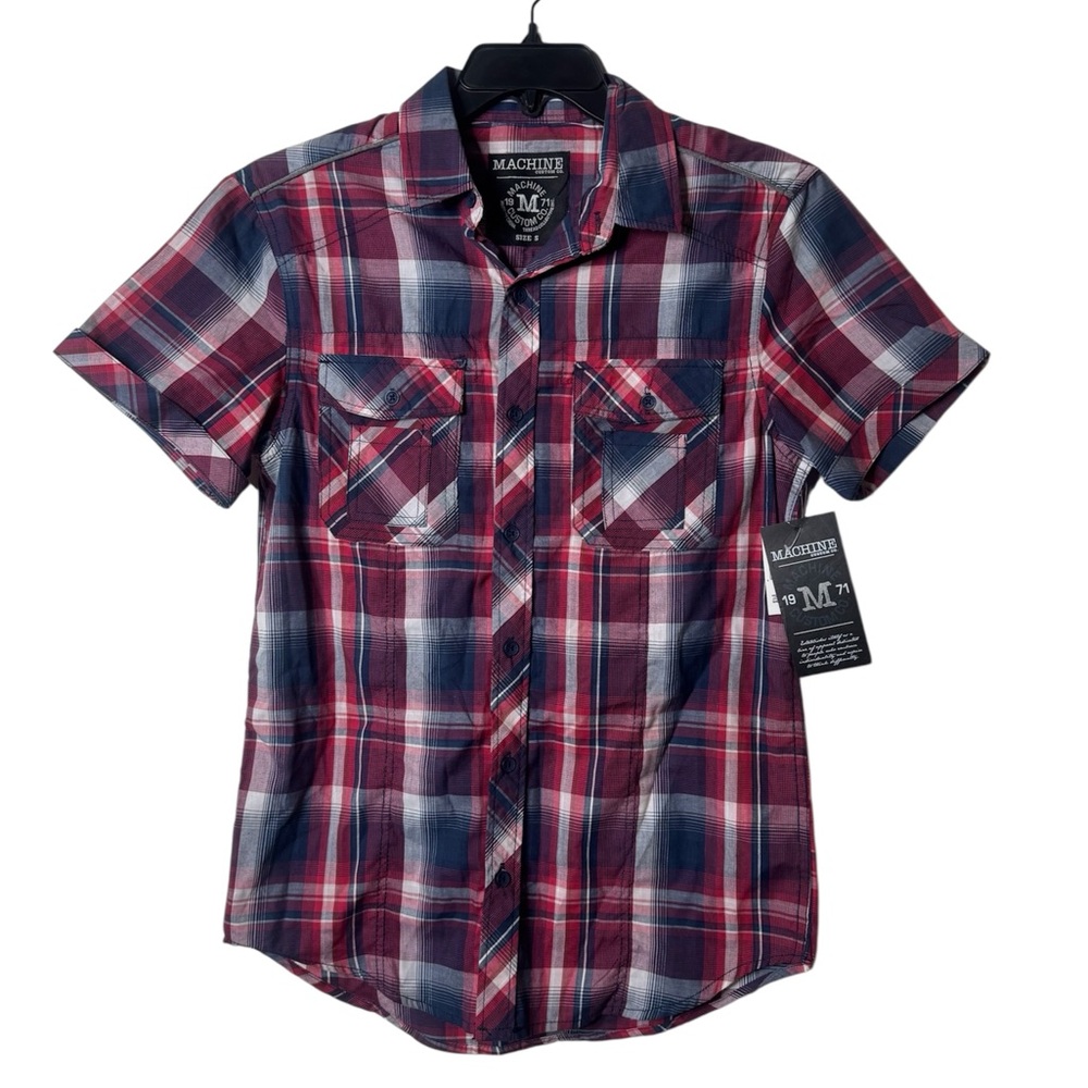 Machine Men's Red and Blue Plaid Casual Shirt